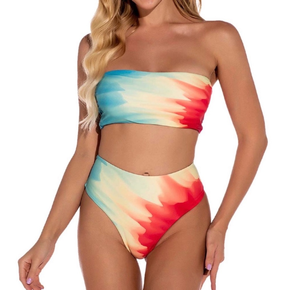 Multi-Colour Bandeau & High-Waist Bikini
